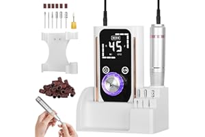 Bindokun 45000RPM Electric Nail Files for Acrylic and Gel Nails, Professional Nail Drill Machine Rechargeable E File Manicure Pedicure Set with 45 Speeds, LED Breathing Display, F/R Rotation