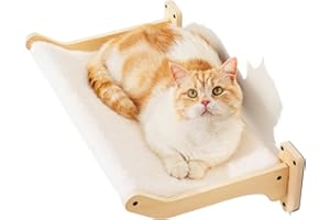 MEWOOFUN Cat Hammock Wall Mounted Furniture, 52x32cm Large Wooden Wall Perches Shelves for Climbing, Sleeping, and Playing, White Flannel Cat Shelves