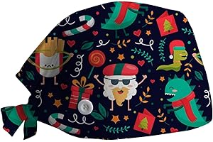 PAIDAXING Unisex Scrub Cap Surgical Cap Chef Hat Adjustable Cotton Printed Surgical Cap Work Cap Kitchen Hat for Women Men Doctors for Christmas