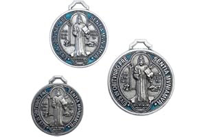 Eurofusioni San Benedetto Medaglia Votiva - Set 3 medaglie placcate Argento dipinte a Mano - Diametri 3-3,5-4 cm