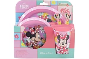 GOLDDUNES Favourite 2023 Hero Cartoon Character 5pc Breakfast Set Inc Plate, Tumbler, Bowl, Fork, Spoon re-usable Plastic (Minnie Mouse)