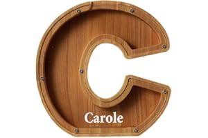 YSINOBEAR Personalized Letter Piggy Bank ,Wooden Jar Coin Saving Money Box ,Alphabet Piggy Bank for Children ,Letter Coin Bank Wooden Money Box Frame Wood ,Letter Piggy Bank For Boys (C)
