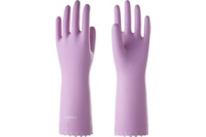 LANON PROTECTION LANON 1 Pair Cleaning Gloves, Latex Free Washing up Gloves, Cotton Flocked Lined Dishwashing Gloves for Kitchen, Reusable, Waterproof, Non-Slip, Mauve Mist, Medium