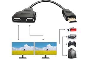 Azuxreza HDMI Splitter Adapter,1080P HDMI Stecker auf Dual HDMI Buchse,1 auf 2 Wege HDMI Splitter Adapterkabel für HDTV HD, LED, LCD Monitor und Projektoren, unterstützt Zwei Fernseher gleichzeitig