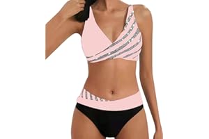 Allegorly Damen Bikini Set Triangel Breites Unterbrustband Bademode Zweiteiliger Badeanzug Wickeloptik Lace Up Bikini Bademode V Ausschnitt Blumenmuster Zweiteiliger Badeanzug Swimsuit