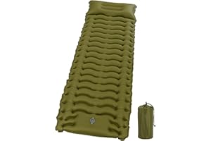 Tixexo Colchón Autoinflable para Camping,10cm Colchón de Aire Individual con Bomba de Pie y Almohada,Esterilla Camping Impermeable Portátil y Plegable para Playa, Viajes, Senderismo (Verde)