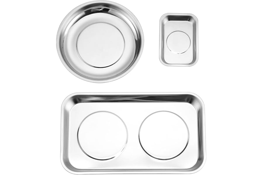 Mayouko 3PCS Magnetic Parts Tray Set, Stainless Steel Dish Holder, For Screw, Nuts, Bolts, Small Parts, Round Rectangular Magnetic Parts Dish