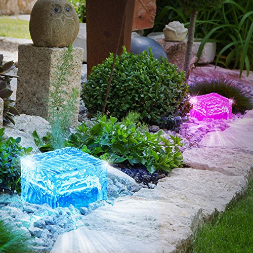 8er Set RGB LED Solar Lampen Eis Würfel Balkon Außen Beleuchtung Garten Weg Glas Stein Leuchten - 6