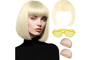 NATURAS BOUQUTIS Parrucca Donna, Parrucche Donna Carnevale Bionda con Colorate Occhiale et 2 Cappuccio Parrucca, Parruccha Caschetto Corta, Bob Wig per Carnevale Cosplay Festa in Maschera