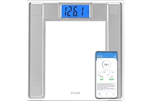 Vitafit 250kg Bascula de Baño Digital, Balanza Bluetooth Inteligente con App, Bascula Electrónica Monitores con de Peso y IMC, Vidrio Templado de 8 mm con Plataforma Extra Ancha, Plata