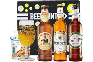 BEER HUNTER Premium European Lager Gift Pack with Official Beerhunter Glass (San Miguel, Krombacher, Birra Moretti) - Premium Selection, Gifts For Him, For Her, Christmas, Birthday's, Father's Day