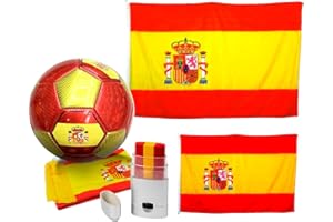 EUROXANTY Lote de la Selección Española | Bandera de España 90x150cm | Bandera España 90x60 cm | Pintura de Cara | Pelota | Bufanda