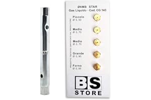 BSSTORE Rohrschlüssel 6/7 + 5 Universal-Düsen 6 MB LPG für Gasflaschen, Gasherde, verschiedene Größen (klein 0,50 – 2 x mittel 0,70 – groß 0,90 – Ofen 0,95) CG143