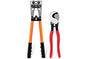 ANXINGTOOLS Outil de sertissage de câble de batterie pour bornes à anneau en cuivre de batterie 6/10/16/25/35/50 mm², cosses en cuivre, pince à sertir robuste pour cosses de fil (HX50B crimper+cutter)