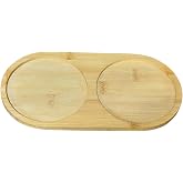 Bambu 2 B&ouml;lmeli Oval Yağdanlık ve Sosluk Altlığı - Şık Doğal Ahşap G&ouml;r&uuml;n&uuml;ml&uuml; Stand, Mutfak Tezgahı İ&ccedil;in D&uuml;zenleyici ve &Ccedil;ok Am
