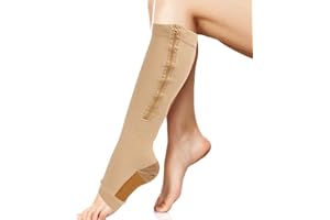 DIOCHE Skarpety Uciskowe na Zamek z Miękkiego Nylonu Zmywalne Wielokrotnego Użytku Skarpetki z Wystającym Palcem Kształtujące Nogi dla Kobiet Mężczyzn Wysoka Elastyczna łydka(L XL odcień skóry)