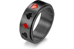 HMOOY Anneau Fileur Acier Inoxydable, Anneau Poker As Pique Carte Jouer Anneau Bande Fidget Anneau Anxiété Anti-Stress pour Femmes Hommes Bague Fiançailles Promesse Mariage Taille 7-11