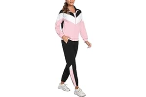 Marvmys Conjunto Chándal Mujer Contraste Conjuntos Deportivo Otoño Invierno Top Manga Larga con Cremallera y Pantalones Deportivos