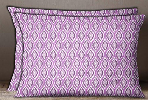 S4Sassy 2 Pcs Cotton Poplin Ikat Print Light Purple Home Decorative Rectangle Pillow Sham-12 x 18 Inches