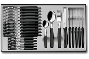 Victorinox Classic, Profi Tafelbesteck, 24-teilig, Extra Scharfe Klinge, Wellenschliff, 11 cm, Rostfreier Stahl, schwarz