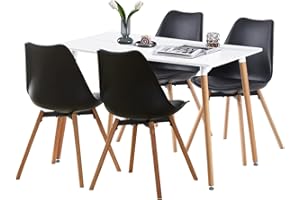 buybyroom Set sala da pranzo con 1 tavolo bianco e 4 sedie nere per cucina, sala da pranzo, soggiorno, ufficio e dispensa