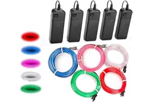 EL Wire, Balabaxer - Confezione da 5 luci al neon portatili da 2,7 m, con batteria per feste, Halloween, decorazione fai da te (verde, blu, rosso, bianco, rosa)