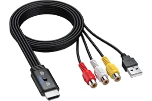 CAMWAY RCA till HDMI-omvandlare, 1080P AV-ljudvideoadapter med 4:3/16:9 bildförhållande brytare, komposit CVBS RCA hona till