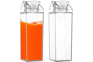 PW TOOLS 2er-Pack Milchkarton-Wasserflasche, 500 Ml/1000 Ml Klare Quadratische Saft-Nachfüll-Wasserflasche, Wiederverwendbare Milchkarton-geformte Wasserflasche Saftflasche, Für Reisen, Camping, Sport