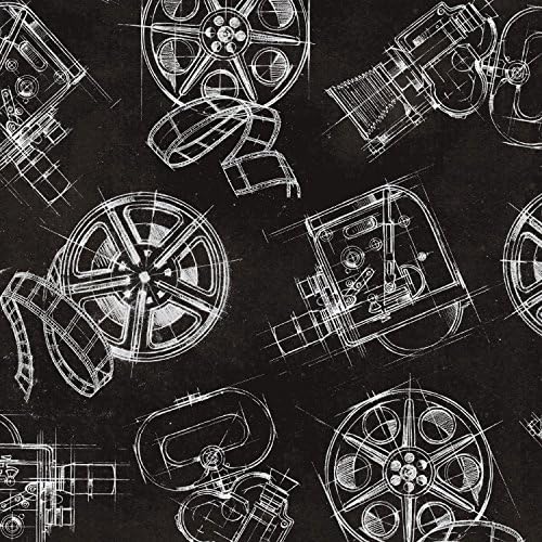 MOVIE FABRIC - Movie Film Reels Black - WIN122 - By 0.5 Metre - By Windham - 100% Cotton