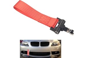 Dewhel Track Racing Style Tow Hook w/Red Towing Strap Front Rear Bumper Screw on compatible with BMW 1 3 5 Series X5 X6 E36 E39 E46 E82 E90 E91 E92 E93 E70 E71 MINI Cooper