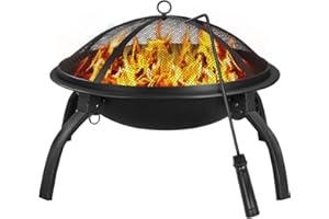 Yaheetech Brasero Extérieur Terrasse Foyer pour Jardin Camp Cour Chauffage, avec Poker, Grille, Couvercle, Sac de Transport Noir 54 x 54 x 38,5 cm