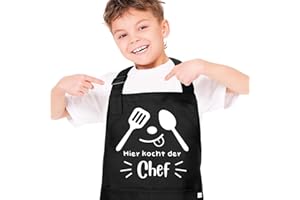 Heyu-Lotus Kinderschürze, Kochschürze Kinder Wasserdicht Kochschürze 4 bis 12 Jahre kinderschürze Mit Tasche Kinder Backset-Hier kocht der Chef