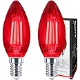 2 x 4w LED Red Candle Light Bulb E14 Clear Glass