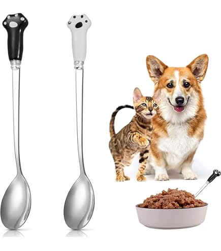Cucchiai Per Cibo Gatti - 6 Pezzi In Acciaio Inox Con Stampa Zampa, Per Animali Domestici