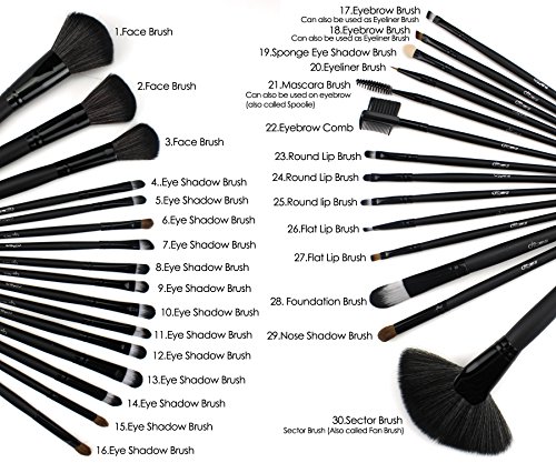 Glow schwarz 30 Make-up Pinselset + Tasche - 5