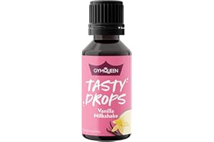 GymQueen Tasty Drops 30ml, gouttes savoureuses zéro calorie, zéro sucre et zéro matière grasse, gouttes aromatiques pour sucrer les aliments, sans colorant artificiel, Vanilla Milkshake