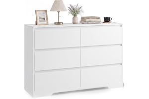 Xbro Byrå vit med 6 lådor, 100 x 35 x 75 cm skänk modern, låda, lådskåp, grepplöst för sovrum vardagsrum barnrum, skänk av tr