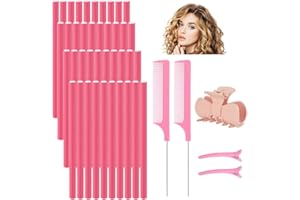 QINERSAW 40 Piezas Rizadores de Cabello Flexibles Rizadores Suaves 24CM Palos de Espuma Suave Sin Calor Rizadores de Cabello Flexibles Rizadores para Cabello Largo (2 Peines + 2 Clips + 1 Horquilla)