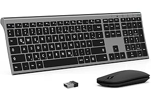 Kabelloses Tastatur Maus Set, seenda KS15F 2.4G Ultraflach Wireless Tastatur und Maus Aufladbar aus Aluminium, Deutsch QWERTZ Funktastatur Dünn für Windows/PC, Computer, Laptop(Grau und Schwarz)