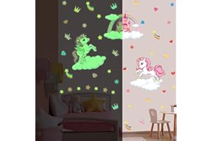 KAIRNE Autocollants Muraux Licorne,Rose Stickers Mural de Chambre Fille,Autocollant Mural Fluorescente Licorne,Étoile Sticker Lumineux de Chambre Bébé,Fluorescente Stickers Muraux Enfants Fille Décor