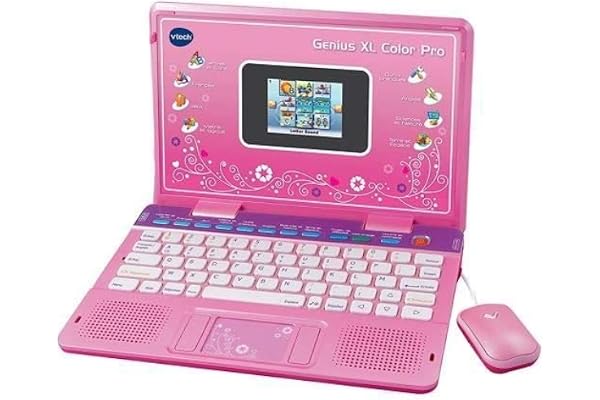 Vtech - Genius XL Color Pro tvåspråkig rosa – dator för barn, inlärningsdator, AZERTY-tangentbord – 6/11 år – version FR