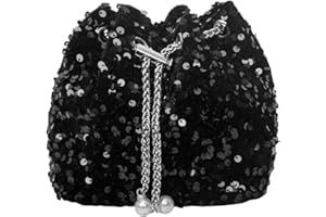 CVDYWDJIE 1 Bolso De Lentejuelas Negro, Bolso De Mujer, Bolso Elee Y Sencillo, Con Cordón, Bolso De Personalidad De Moda