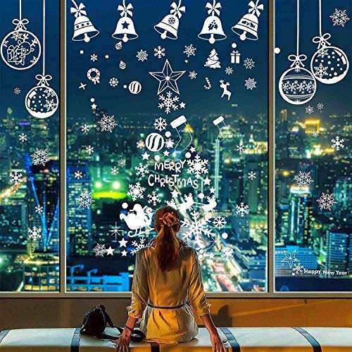 Aobp Merry Christmas Window Clings Static Snow Flakes Stickers for Window Display Decorations