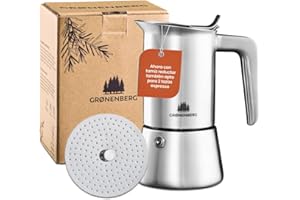 Groenenberg Cafetera Italiana + tamiz reductor | Cafetera express 2-4 Tazas (200 ml) | Cafetera italiana induccion en acero inox | Cafetera induccion con junta de repuesto