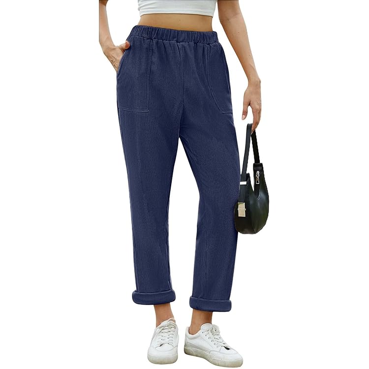 Pantalon Femme Velours Côtelé Elastique Taille Haute