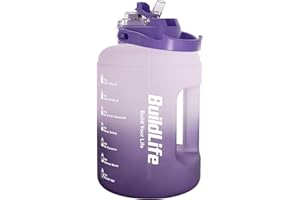BuildLife Borraccia sportiva, 2,5 l, a prova di perdite, con indicatore del tempo, con coperchio 2 in 1, senza BPA, per palestra (viola, 2500 ML)