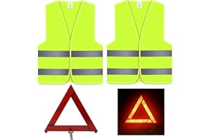 Oyayubi Warnweste für Erwachsene und KFZ - EN ISO 20471 Gelbe Warnwesten Auto mit Warndreieck und Security Weste, Sicherheitswesten 2er, Neongelb Sicherheitsweste, Reflektierend Weste, Pkw, LKW