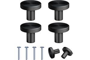 DOZYLIVE 4 Black Drawer Knobs, Round Cabinet Door Knobs Matte Black Kitchen Cupboard Knob Modern Single Hole Door Handles with Screws for Cabinet Cupboard Wardrobe Drawer Bedroom Bathroom Racks Furniture(25mm)