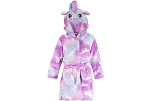 KAKU NANU Bata Unicornio Niña Suave Albornoz 4-11 Años Bata De Casa Niña Unicornios Regalo Con Capucha 2 Bolsillos Cinturón