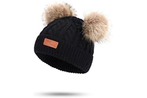 Balakaka Gorro Guantes Bufanda Set Invierno, 3 in 1 Bonito Cálido Gorro de Punto con Pompón Cómodo Suave Bufanda con Forro de Felpa, Sombrero de Invierno para Bebé Niños Niñas 2-8 años
